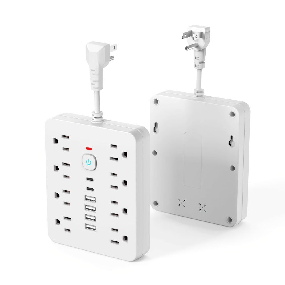 Power Strip Surge Protector 14-in-1 with 8 AC Outlets, 4 USB & 2 Type-C Ports – Flat Plug Space-Saving Extension Cord, Compact Multi-Plug Outlet Expander for Home Office Desk & Kitchen