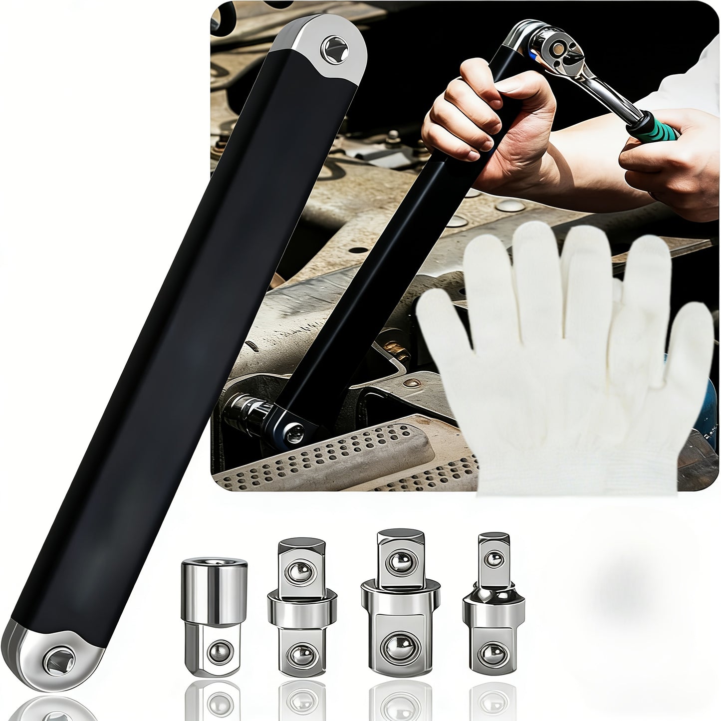 Professional Zero Offset Extension Wrench Set With 3/8 Ratchet Wrench, 15 Inch Impact Ready Ratchet Wrench With 1/2", 1/4" & 3/8" Square Drive Adapters, Universal Repair Tool For Narrow Spaces & Auto Maintenance