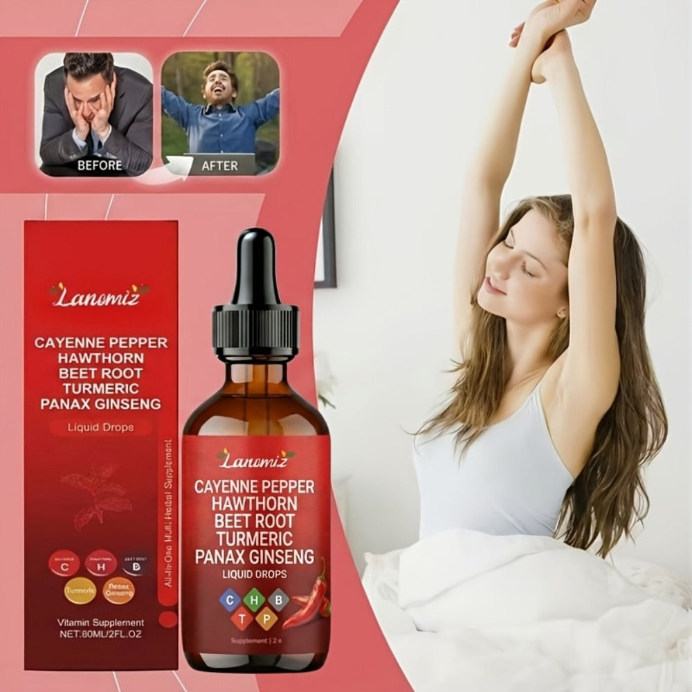 Cayenne Pepper Liquid Drops 2fl oz All-in-One Formula with Beet Root Turmeric Hawthorn Ginseng Ceylon Cinnamon - Daily Circulation Energy Heart Health Supplement Allergy-Friendly Unisex