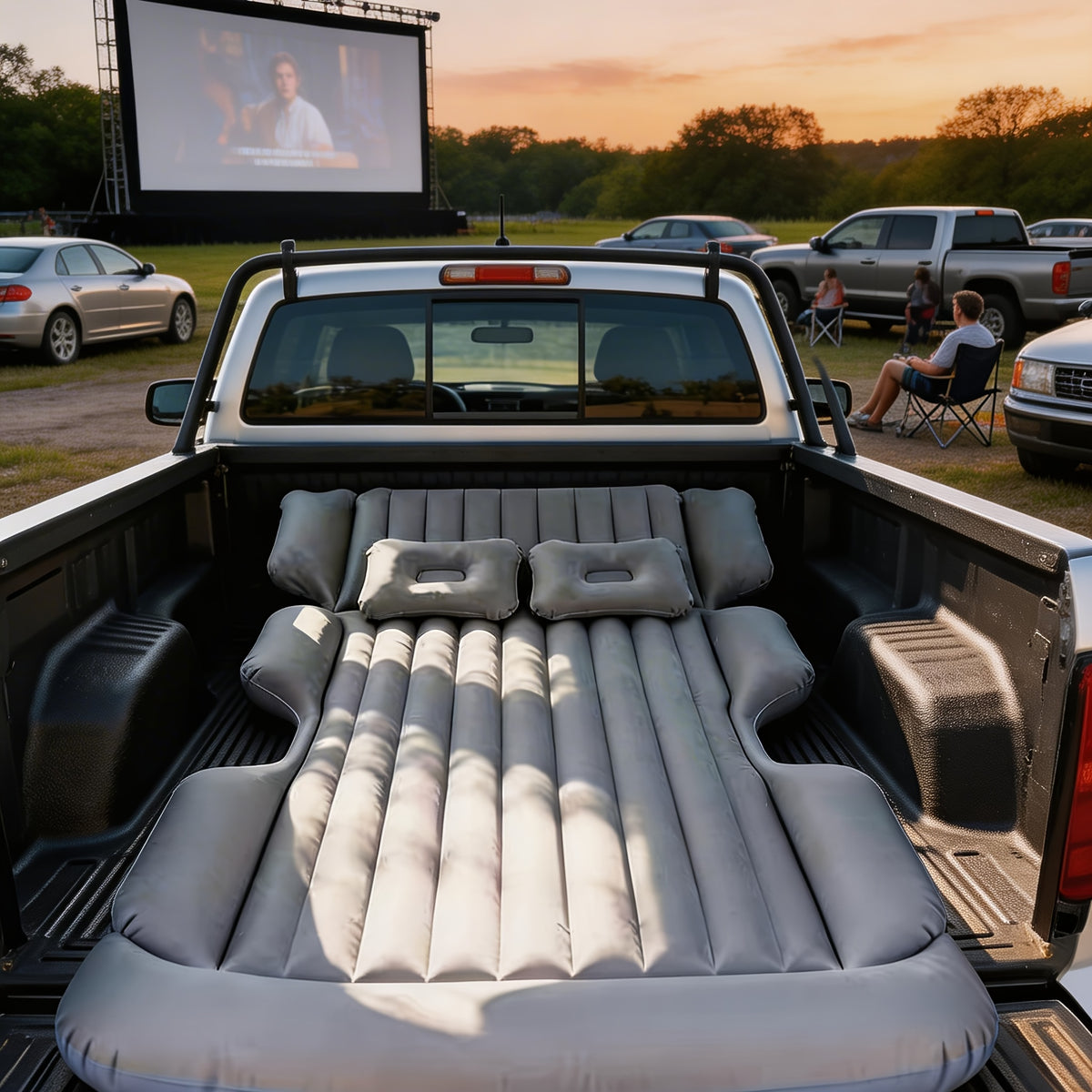Comfortable Thickened Gray/Black Car Inflatable Mattress, Car Accessories, Inflatable Car bed for Truck and SUV Trunk, Foldable and Portable Skin-Friendly Back Seat Mattress, camping gear and equipment