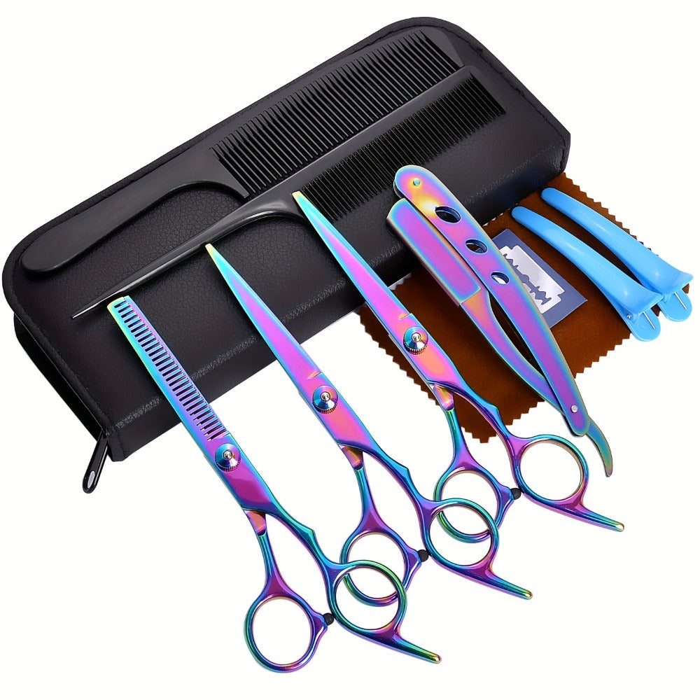 Professional Hair Scissors Set 16pcs 6.0 Inch – Thinning Shears Bangs Flat Cut Blending Salon Shears Diagonal Tail Design Hair Cutting Kit for Men Women Home Barber Gift