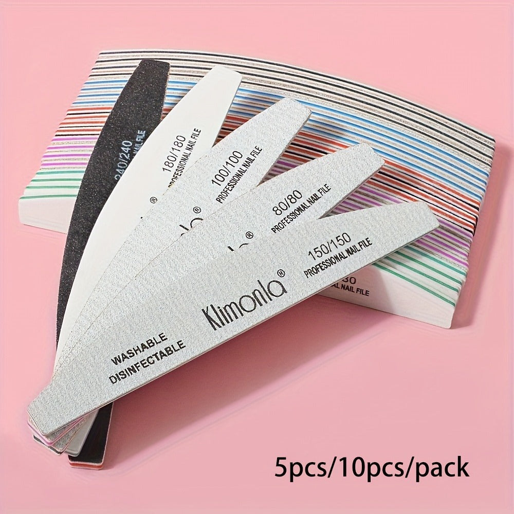 Nail File Set Professional Half Moon Rolled Sanding Strips 5 & 10 Pcs - Gray Sanding Bands for Shaping Buffing Smoothing Natural Acrylic Gel Press-On Nails - Salon Quality Nail Filing Tools for Women