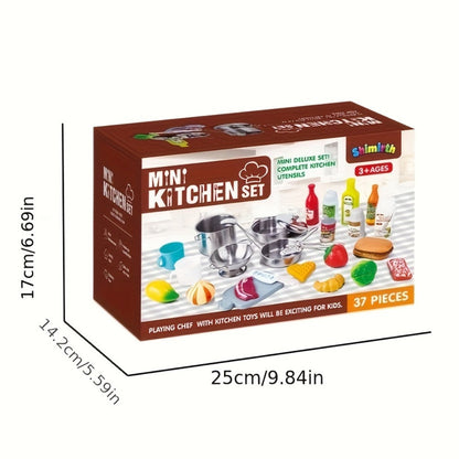 Kids Kitchen Playset 37pcs – Stainless Steel Play Pots & Pans Set with Apron, Chef Hat, Cooking Utensils & Play Food | Pretend Play Kitchen Toy, Birthday & Christmas Gift for Boys & Girls Ages 3+
