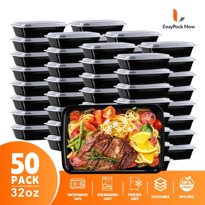 Meal Prep Containers with Lids 50 Pack BPA Free – 32oz & 38oz Stackable Disposable Plastic Food Storage Containers, Microwave Dishwasher Freezer Safe | Restaurant, Catering, Home Kitchen & Lunch Boxes