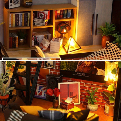 Miniature Apartment Dollhouse Kit with Protective Cover Handmade 3D Puzzle DIY House Furniture Accessories Home Decor Gift for Adults Teens Birthday Christmas Anniversary