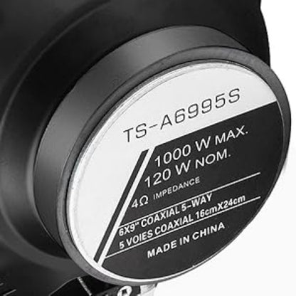 6x9 Inch 5-Way Coaxial Car Speakers Pair – 1000W Peak 120W RMS 4 Ohm with PEI Dome Tweeters, Full Range Stereo Audio, Easy Drop-In Replacement for Cars & Trucks