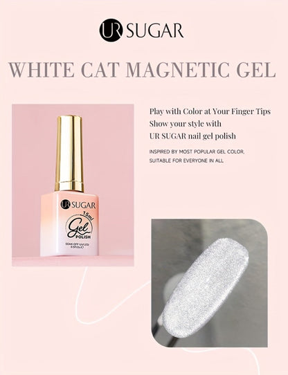 White Glitter Cat Eye Gel Polish Set 2pc Sparkling Magnetic with Stick Included | Soak Off UV LED 0.51oz Each Semi-Permanent 3D Nail Art | Salon & Home DIY Manicure Kit for Women Beginners