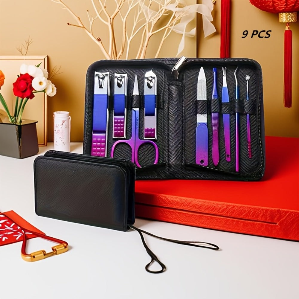 Manicure Set 9 18 30 60pcs Professional Nail Clipper Pedicure Kit Portable Travel Grooming Tools — Cuticle Trimmer Nail File Nail Care Gift Set for Women Girls, Gradient Pink Black Green