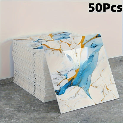 Peel and Stick Wall Tile Stickers Marble Pattern Self-Adhesive Waterproof Glossy Wallpaper 50/100Pcs for Kitchen Bathroom Living Room Home Decor