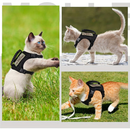 Cat Tactical Vest Harness Adjustable 600D Chest Strap for Cats & Puppies - Escape-Proof Training Vest Harness in Black Khaki Red Rose Red Mineral Green & Mixed Colors