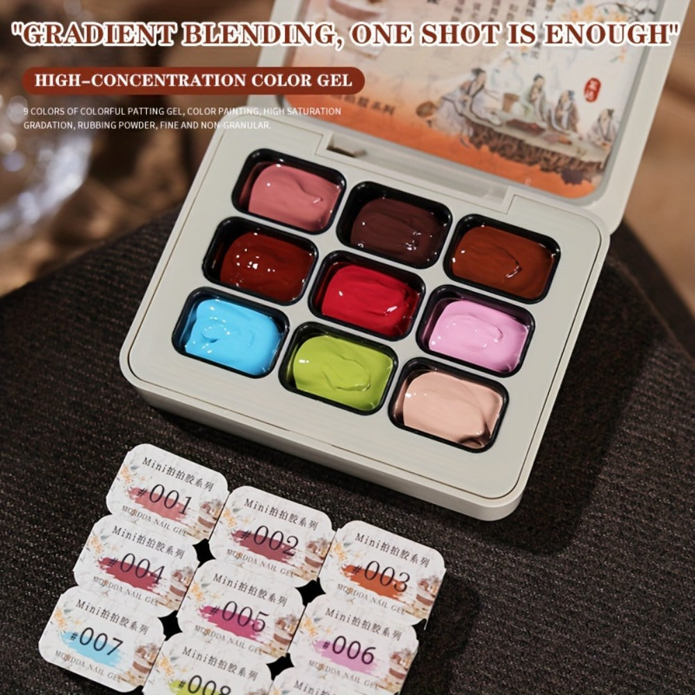 Gel Nail Polish Set 9 Colors Autumn Winter Gradient Collection – Firm Pat Glue Soak Off UV LED Gel Polish for Ombre Nail Art, Salon & DIY Home Manicure, Nine-Grid Compact Tray