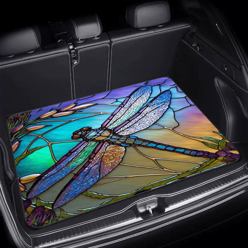 Anti-Slip Rubber Cargo Liner for SUV & Sedan - Dragonfly Floral Design Trunk Floor Mat | Heat Resistant Non-Slip Car Cargo Pad