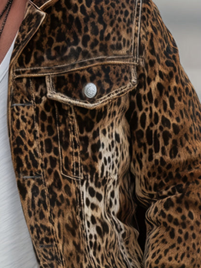 Men's Relaxed Denim Leopard Print Coat