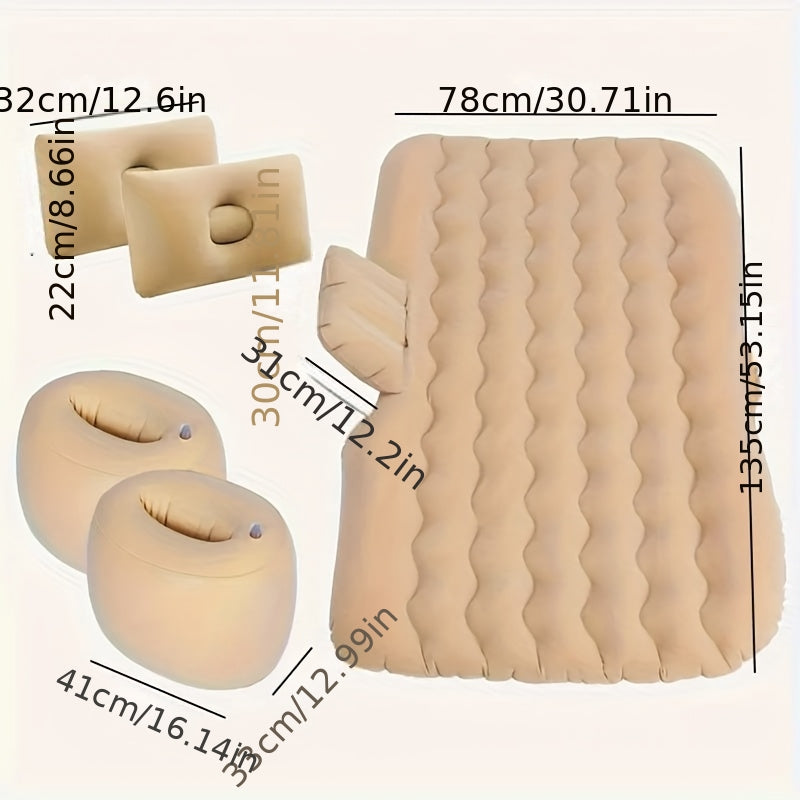 Premium Blue Gray And Beige Black Portable Inflatable Car Mattress, Car Beds for Vehicles, PVC Material, Suitable for Backseat Sleeping, Outdoor Camping Picnic Travel Cushion Bed, Car Additions for Men
