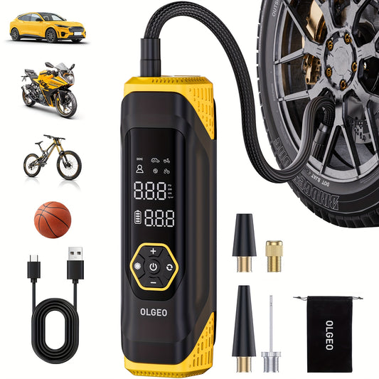OLGEO M9 Tire Inflator Portable Air Compressor, 180PSI Cordless Air Pump for Car Tires with Pressure Gauge, LED Light, 6X Faster Inflation Electric Air Compressor, 1 Min Fast Inflation for Car Bikes, Motorcycle, Ball, Motorcycle Air Compressor