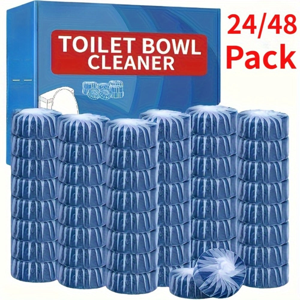 Blue Automatic Toilet Bowl Cleaner Tablets 20/24/48pcs - Low Odor Fresh Scent Powerful Stain Removal Long-Lasting Deodorizer, Safe for Plastic Surfaces, Easy Use for Home & RV Toilet Cleaning