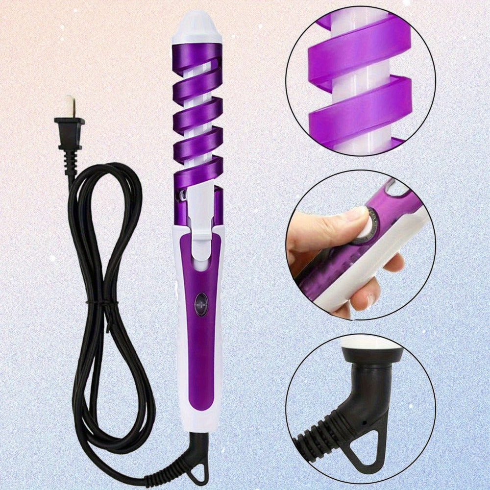 Automatic Spiral Curling Iron 360° Electric Hair Curler - Auto Rotating Curl Wand, Lightweight & Portable, Easy to Use, Includes 2 Clips & 1 Comb, Gift for Women, Pink, Purple, Blue