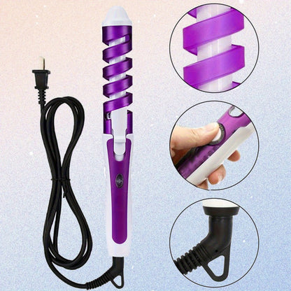 Automatic Spiral Curling Iron 360° Electric Hair Curler - Auto Rotating Curl Wand, Lightweight & Portable, Easy to Use, Includes 2 Clips & 1 Comb, Gift for Women, Pink, Purple, Blue