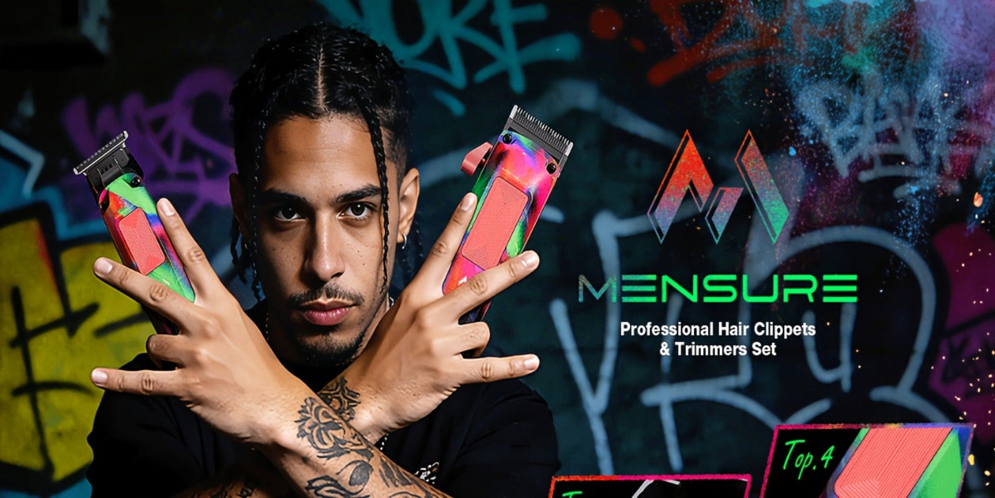 Professional Hair Clippers for Men – 7500RPM Cordless Barber Clipper Kit with Graffiti Metal Body, Zero-Gapped Adjustable Blade, 10 Color Guide Combs & Storage Bag, Fade Clipper for Home & Salon Use