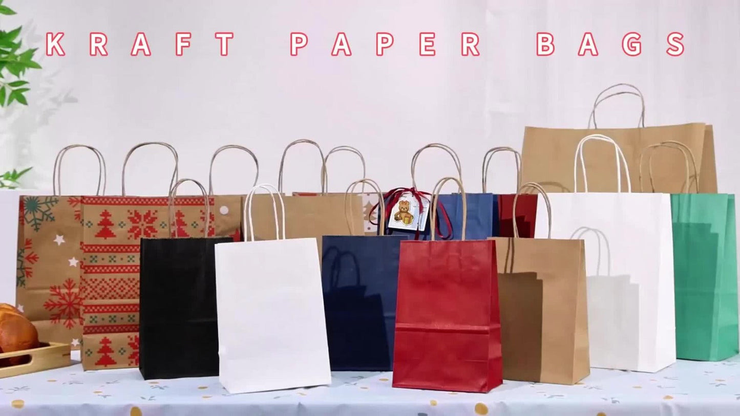Kraft Paper Gift Bags 100 Pack with Handles | 4.25x2.85x7.85 Inch Small Shopping Bags for Retail, Wedding, Birthday, Party Favor, Coffee, Boutique | Brown, Black, White | Bulk Gift Wrap Bags
