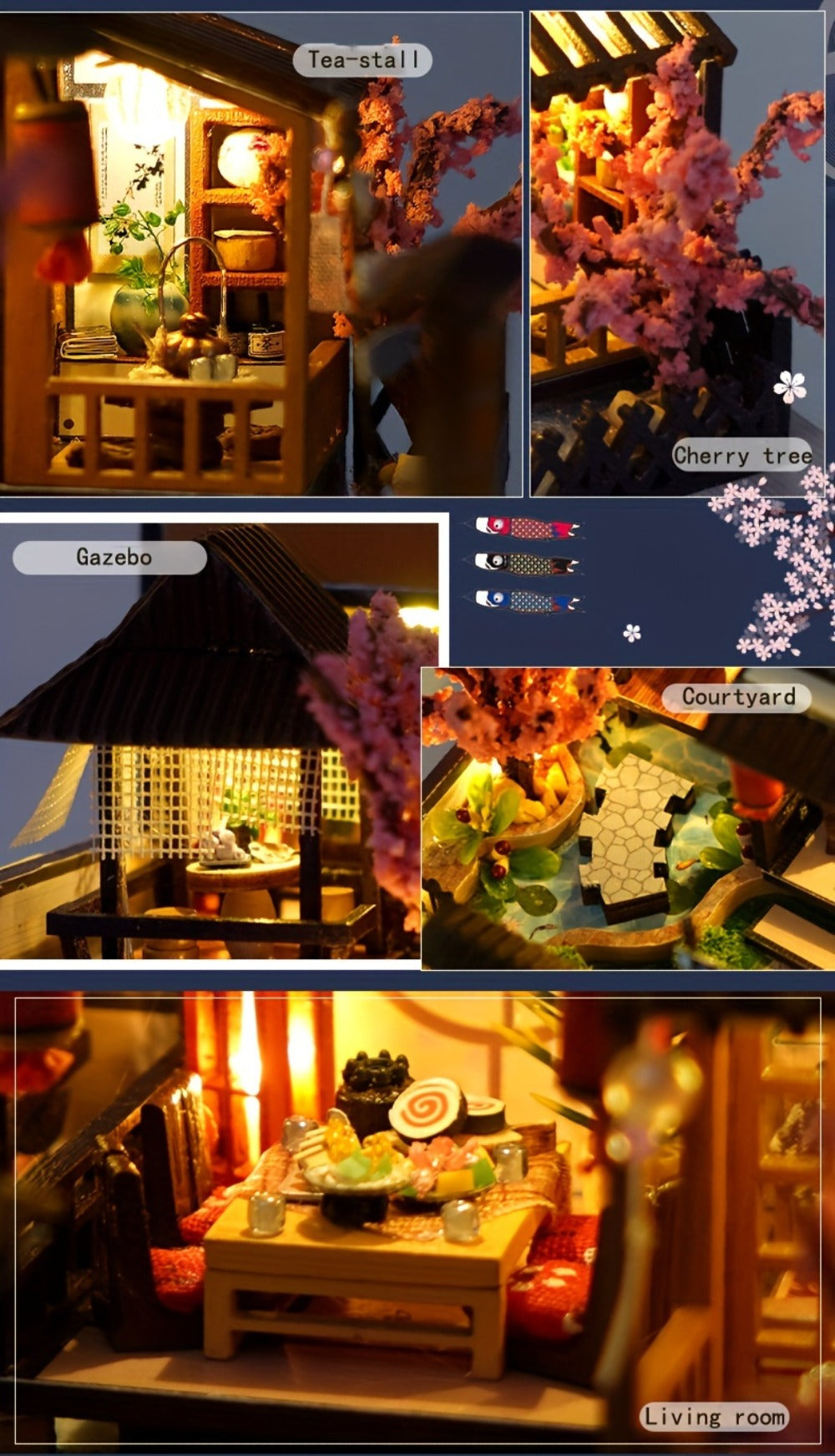 DIY Miniature House Kit – Sakura Garden Villa Wooden Dollhouse with Full Furniture & Accessories, Japanese Cherry Blossom Style, Creative Craft Gift for Adults Teens Women