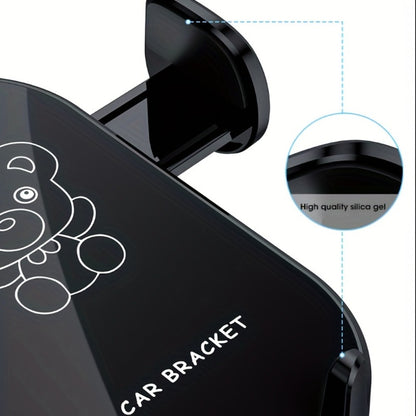 Car Air Vent Phone Holder Mount – Cute Bear Cartoon Design, Universal Cell Phone Bracket for Car Navigation, Fits iPhone Samsung Android, Adjustable Clip, Black & Yellow