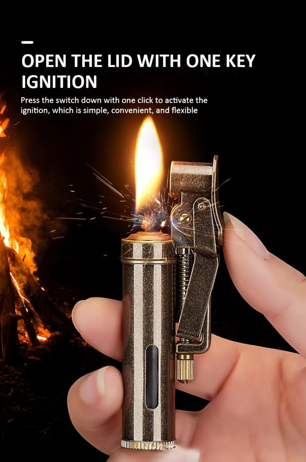 Retro Copper Kerosene Lighter – Pure Copper Vintage Flip Top One-Click Ignition Lighter, Nostalgic Personality Design, Windproof Refillable Kerosene Lighter, Unique Gift for Men Friends (Kerosene Not Included)