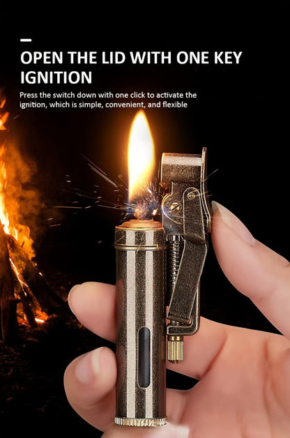 Retro Copper Kerosene Lighter – Pure Copper Vintage Flip Top One-Click Ignition Lighter, Nostalgic Personality Design, Windproof Refillable Kerosene Lighter, Unique Gift for Men Friends (Kerosene Not Included)