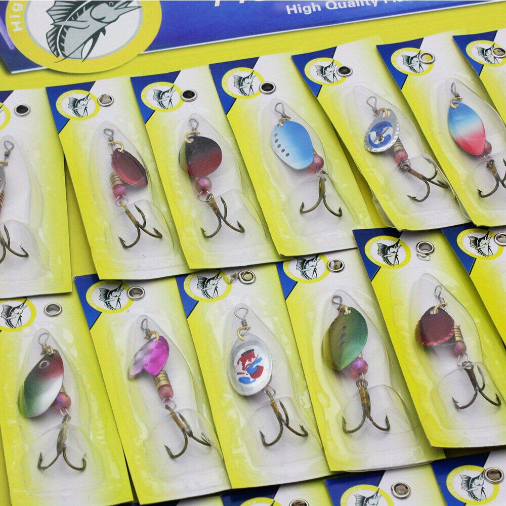 Fishing Lures Kit 30pcs Metal Spinnerbait Set for Trout Pike Salmon Bass - Assorted Colorful Hard Baits with Sturdy Hooks for Freshwater & Saltwater - Outdoor Fishing Tackle Accessories, 38x34mm Each