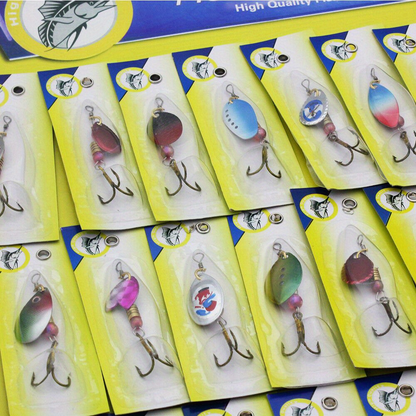 Fishing Lures Kit 30pcs Metal Spinnerbait Set for Trout Pike Salmon Bass - Assorted Colorful Hard Baits with Sturdy Hooks for Freshwater & Saltwater - Outdoor Fishing Tackle Accessories, 38x34mm Each