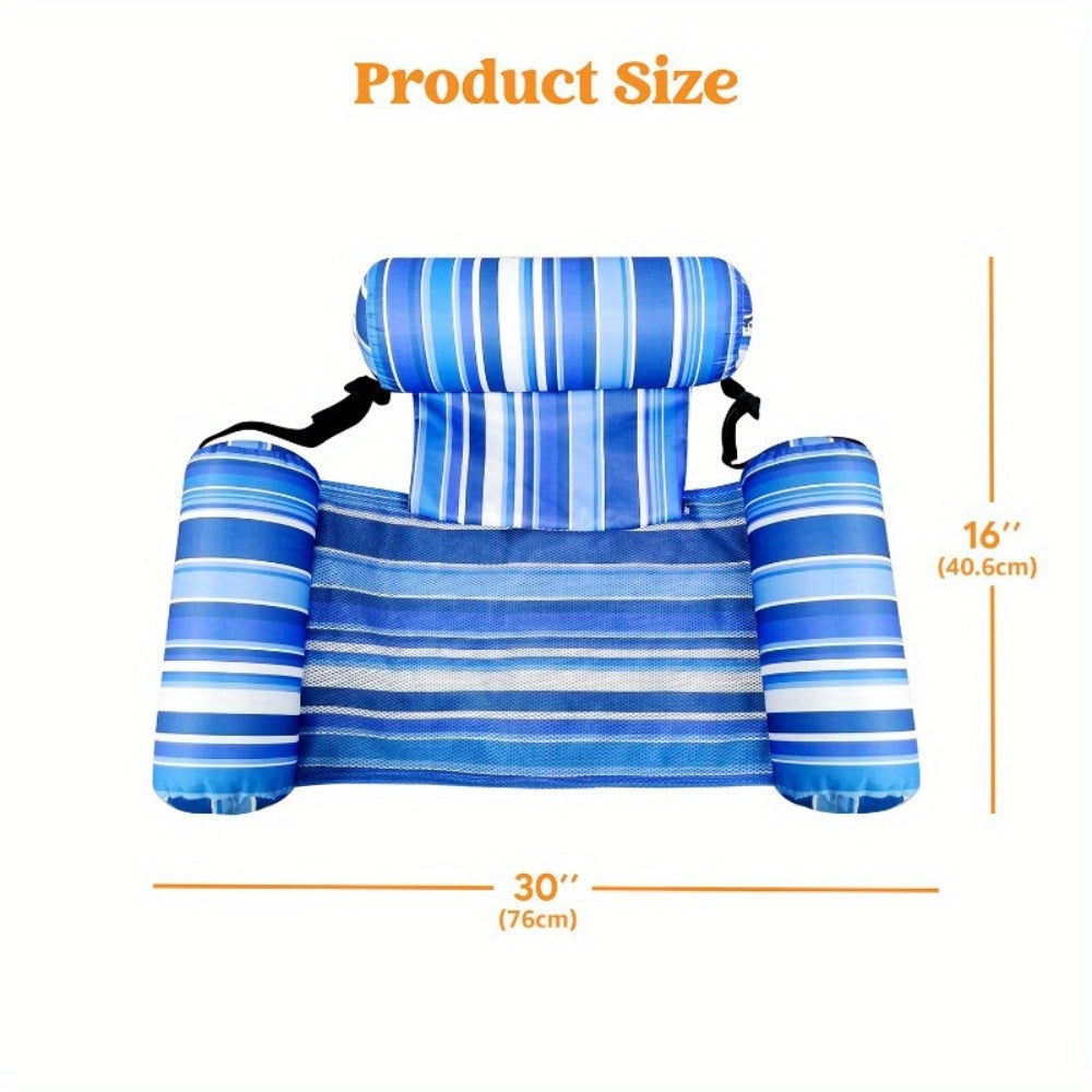 Inflatable Pool Float Lounge Chair 2 Pack for Adults – Heavy Duty Blow Up Floating Chairs with Adjustable Back & Head Support, Pillow, Fabric Cover, Pool Beach Lake Summer Water Party Gift Set