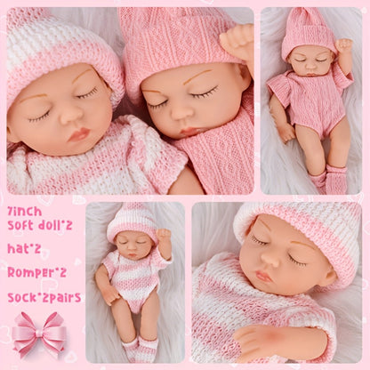 Twin Baby Doll Set 2 Pcs 7 Inch Simulated Reborn Newborn Dolls – Adorable Lifelike Mini Twin Dolls Both Included, Nurturing Role Play, Cute Birthday Christmas Holiday Gift for Kids Girls Ages 3+