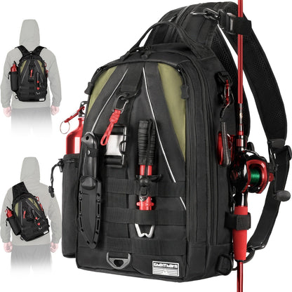 Waterproof Fishing Backpack Tackle Sling Bag – Rod Holder Daypack for Shore, Kayak & Fly Fishing | Men Women Outdoor Gear