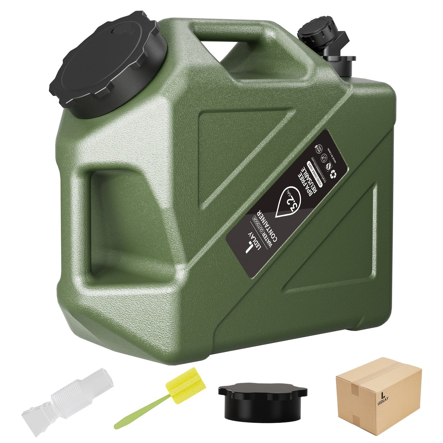 Collapsible Camping Water Storage Bucket 3.2 Gal Portable Water Tank with Faucet Dispenser Army Green Outdoor Emergency Water Container for Hiking Car Camping Festival