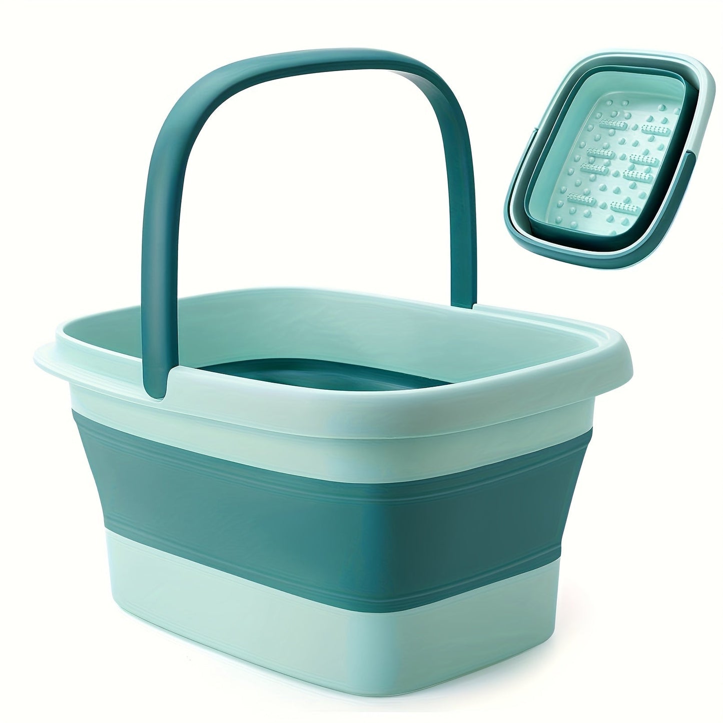 Large Collapsible Foot Soak Tub 15L 4 Gallon Foot Bath Basin Massage Acupoints Handles Foldable Multifunction Plastic Bucket Pedicure Bowl Home Spa Deep Soak Foot Relief Green