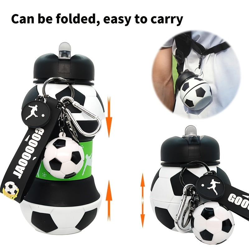 Football Shaped Silicone Water Bottle 550ml Black – Leak-Proof Portable Sports Bottle with Lid, 18.6oz Novelty Squeeze Bottle for Gym, Outdoor, Camping & Sports Fans