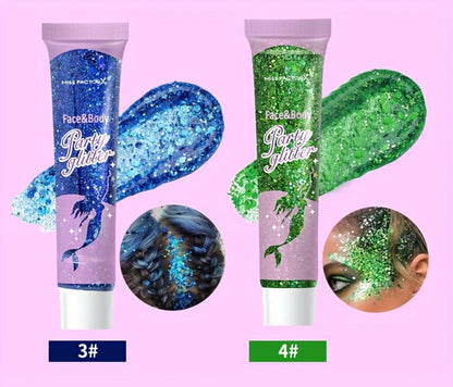 Face Body Glitter Gel Set 30 Pieces — Colorful Shapes Mermaid Sequin Stars Hearts, Transparent Gel Base, Skin-Safe Shimmer Makeup for Festivals, Raves, Halloween, Cosplay & Parties