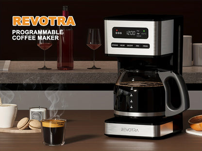 12-Cup Programmable Drip Coffee Maker, Regular & Strong Brew, Iced Coffee Setting, 1-4 Cup Mode, 24H Timer, Auto Shut-Off, Keep Warm, Pause & Serve, Black
