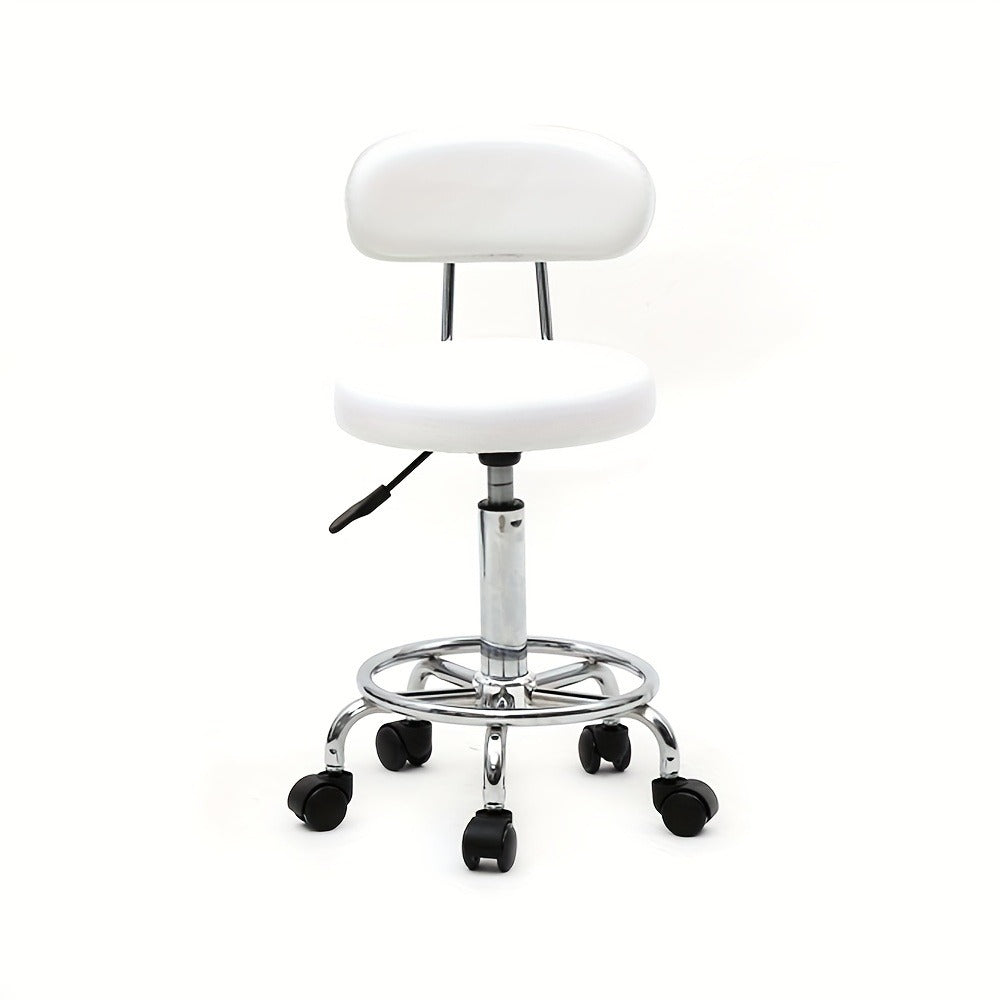 Adjustable Salon Stool with Back 360 Swivel PU Leather Cushioned Round Seat Chair for Salon Barber Spa Esthetician Home Office Vanity Makeup Station White