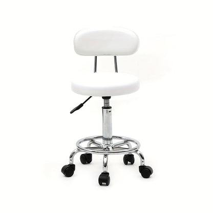 Adjustable Salon Stool with Back 360 Swivel PU Leather Cushioned Round Seat Chair for Salon Barber Spa Esthetician Home Office Vanity Makeup Station White