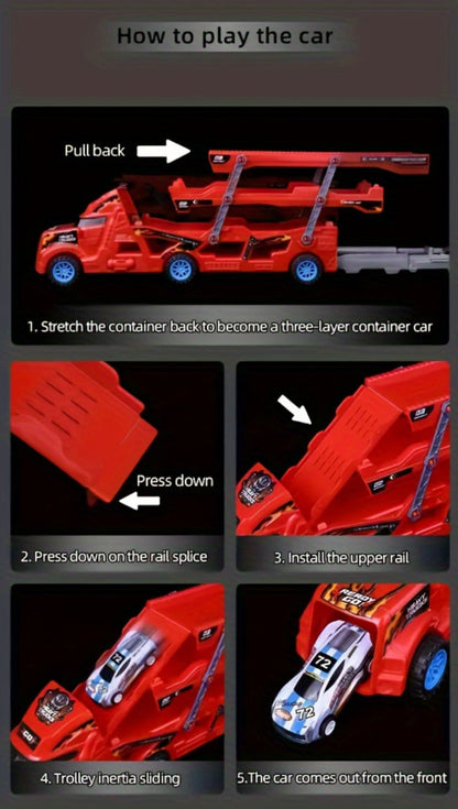 Transforming Launcher Truck Playset with 8 Alloy Cars – Foldable Storage Transporter Toy | Car Carrier Truck with Launch Ramp, Durable ABS Construction, Birthday Gift for Boys Ages 3 4 5 6