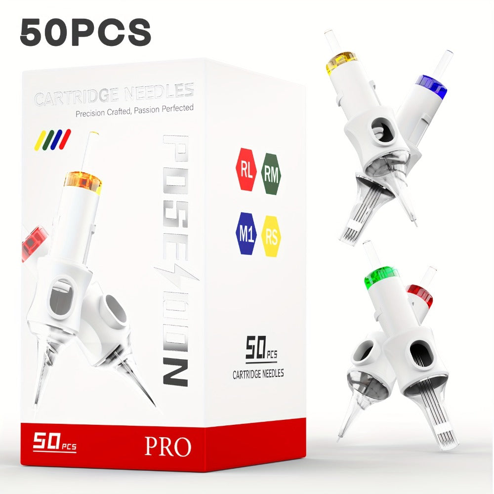 Tattoo Cartridge Needles 50pcs Mixed Size Set - Poseidon V6 Assorted Round Liner Shader Curved Magnum Disposable Needles 3RL 5RL 7RL 9RL 5RS 9RS 9RM 11RM 15RM 7M1 for Tattoo Machine