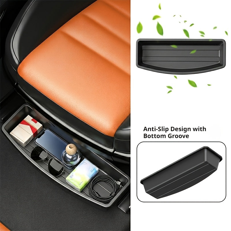 Under Car Seat ABS Storage Box, Fits Most Car Models, Front And Rear Seat Space Organizer, Hidden Tray, Efficient Car Part Storage, Car Organizer