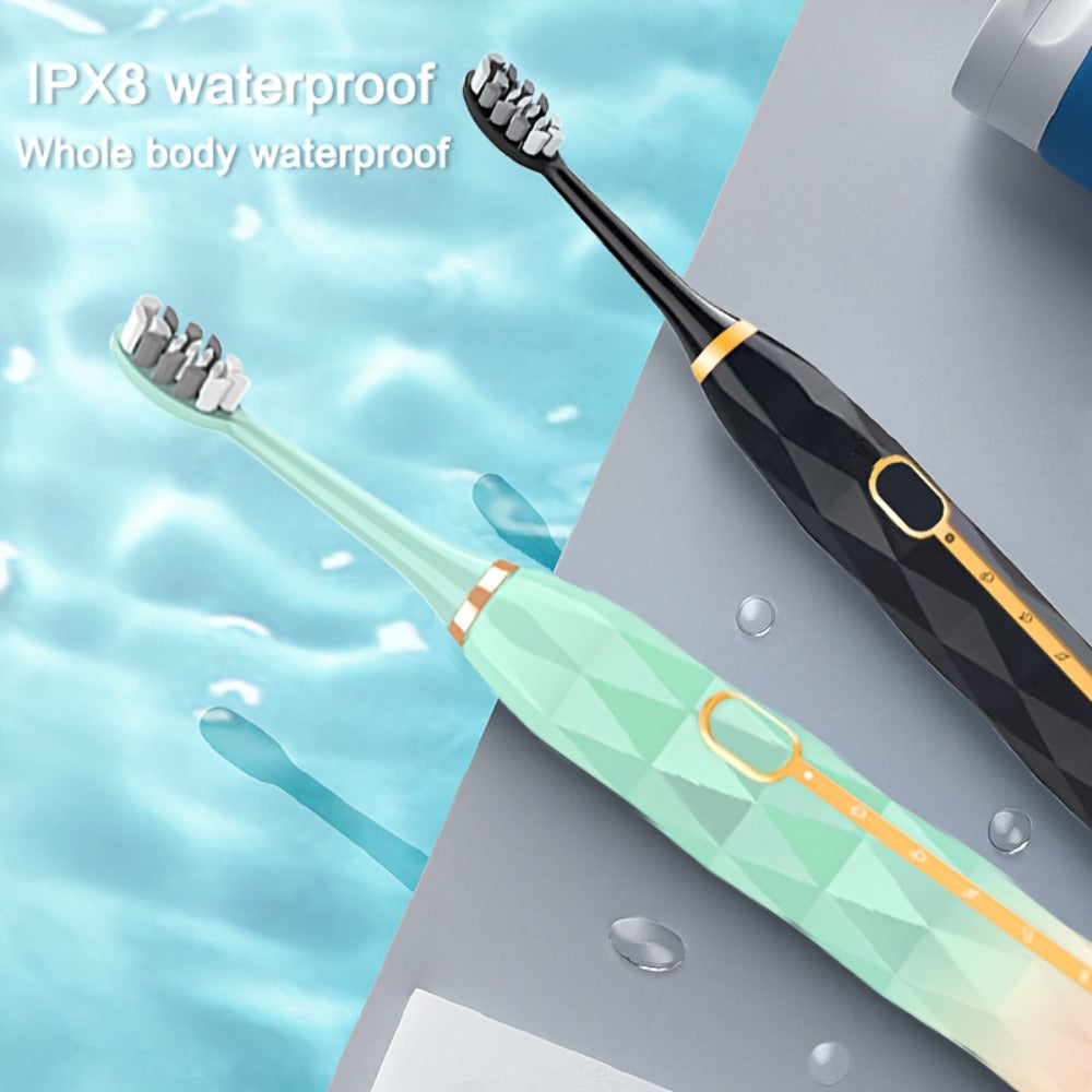 IPX8 Sonic Electric Toothbrush with 8 Replacement Brush Heads — Metal Shaft, USB Rechargeable 500mAh, Travel Case & Holder, Deep Plaque Removal for Adults Men & Women, 5 Colors