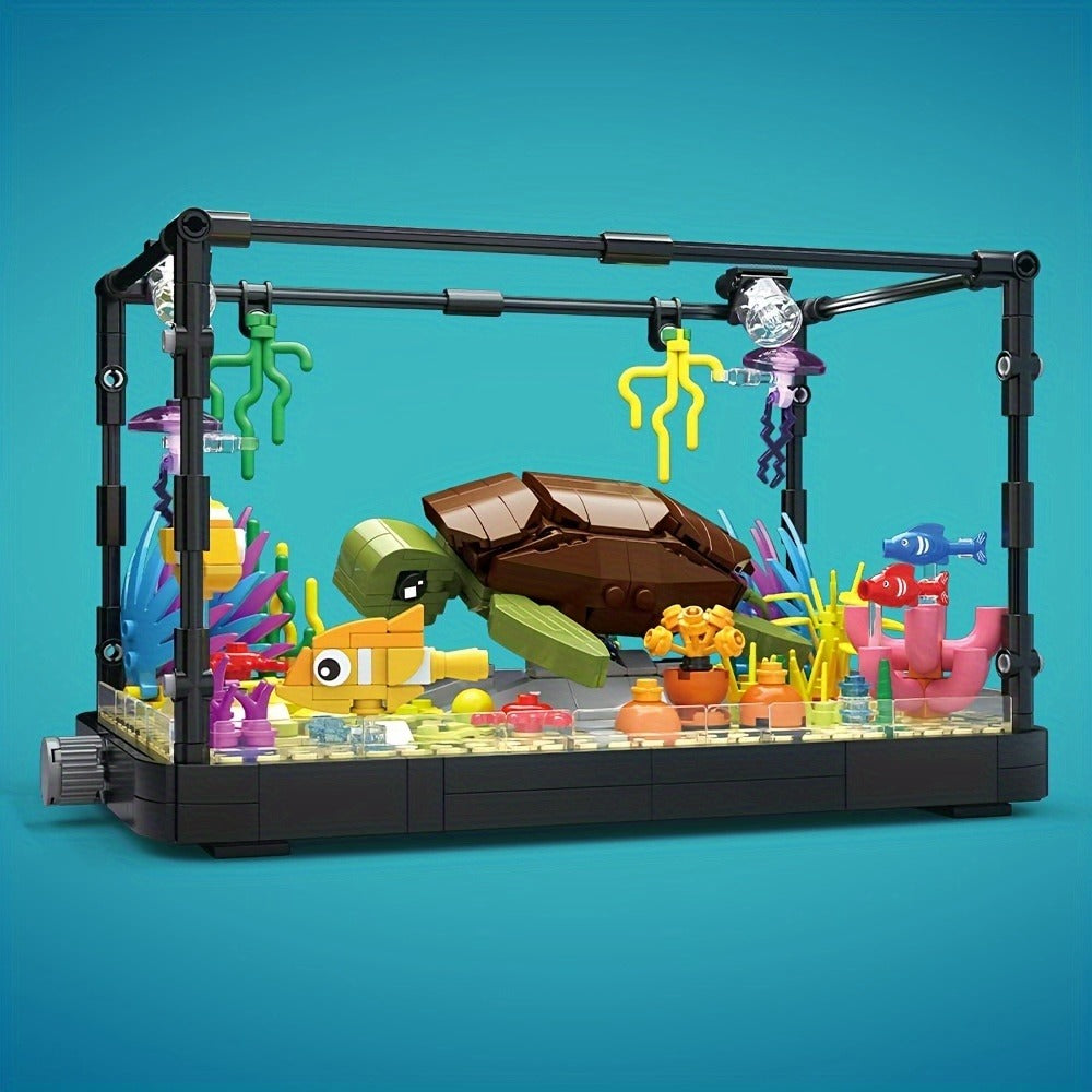Marine Turtle Fish Tank Building Blocks Model Kit – Ocean Aquarium Animal Construction Set Easy Assembly Home Desk Decor Display Gift for Kids Teens Adults