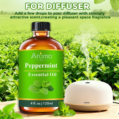 Peppermint Essential Oil 120ml 4oz Crisp Refreshing Mint Scent for Diffuser Candle Humidifier Car Air Freshener Home Decor Perfume Spray Aromatherapy with Ceramic Stone