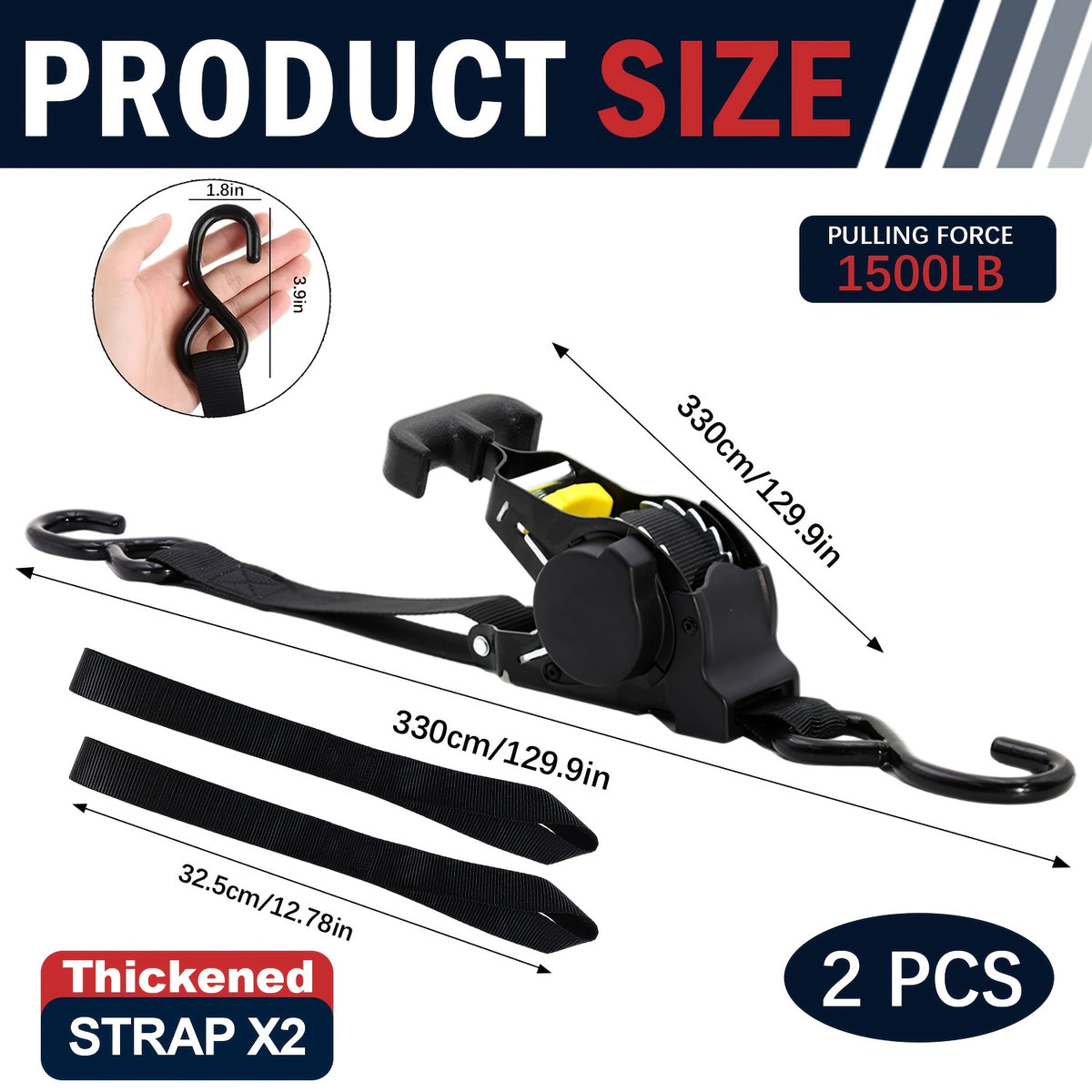 Set of 2pcs Retractable Ratchet Tie-Down Straps, Featuring Automatic Self-Locking Mechanism, High-Density Oxford Fabric Webbing, And Automatic Webbing Retraction. Suitable for Securing Cargo on Trucks, Trailers, Motorcycles, Appliances