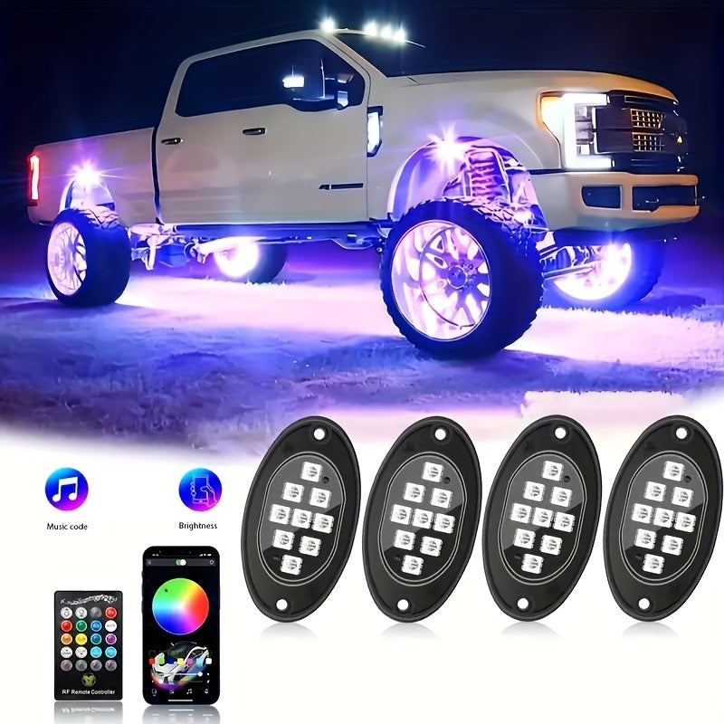 Car Decorative Lights, Chassis Lights, Truck Rock Lights, RGB LED Rock Light Kit, APP/ Remote Control And Music Mode, Wireless Remote Control, Multi-color Car Backlight, Foot Space Neon Light Kit, RZR SUV ATV UTV