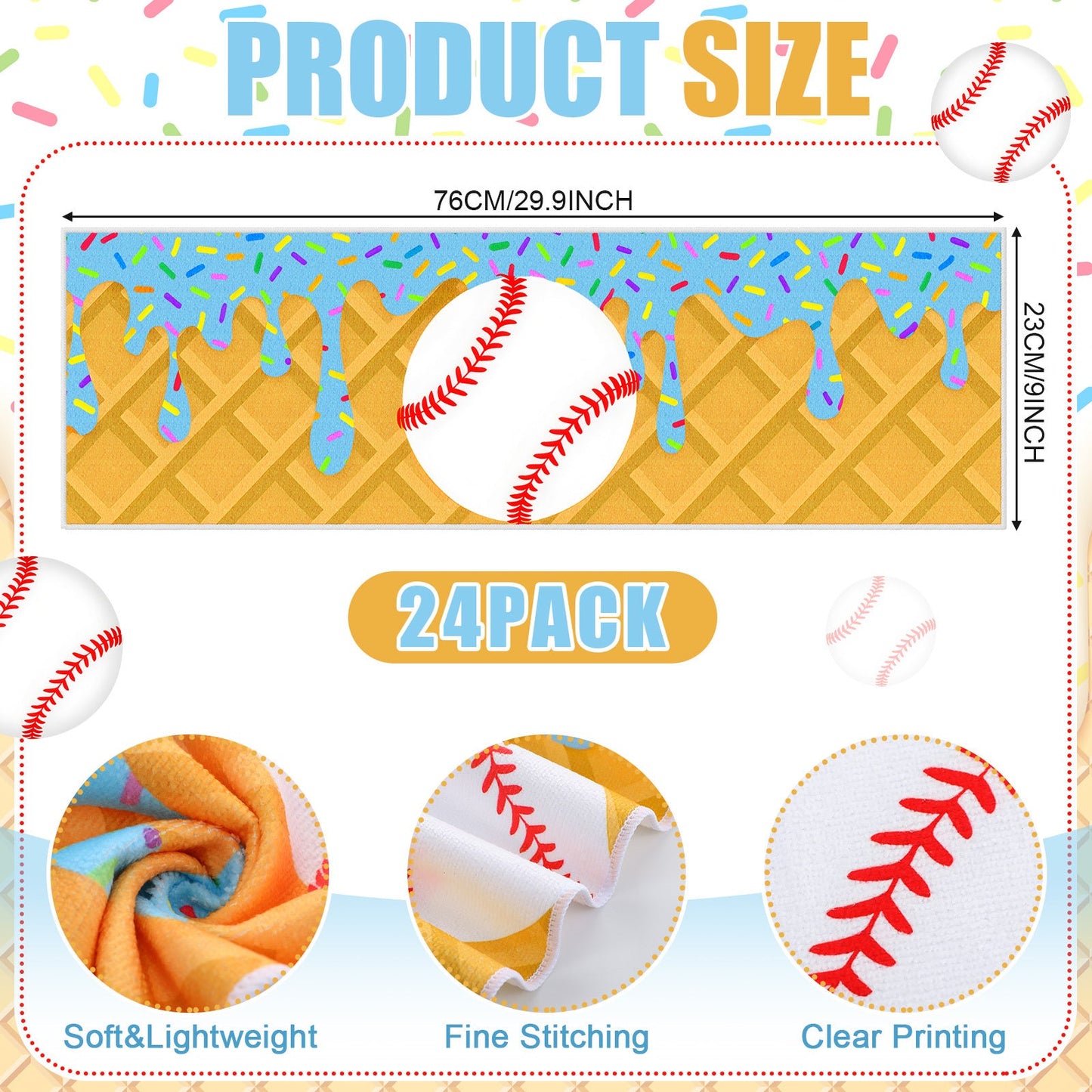 Sports Ice Towels 24-Pack – 30”×9” Mini Microfiber Cooling Towel for Baseball, Softball, Golf, Football, Yoga & Running, Breathable Sweat-Absorbing Chilling Cloth, Bulk Team & Coach Gift Set