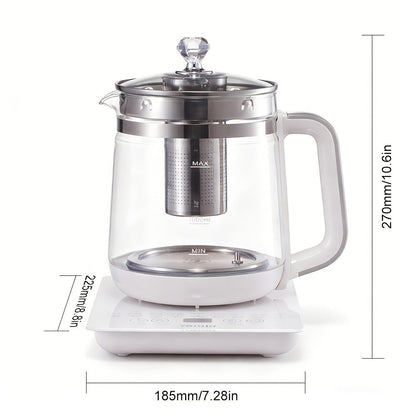Electric Health Pot Smart Kettle 1.8L Thickened Glass 18 Smart Functions Removable Filter Multi-Functional for Tea Herbal Brewing Camping Home US Plug White